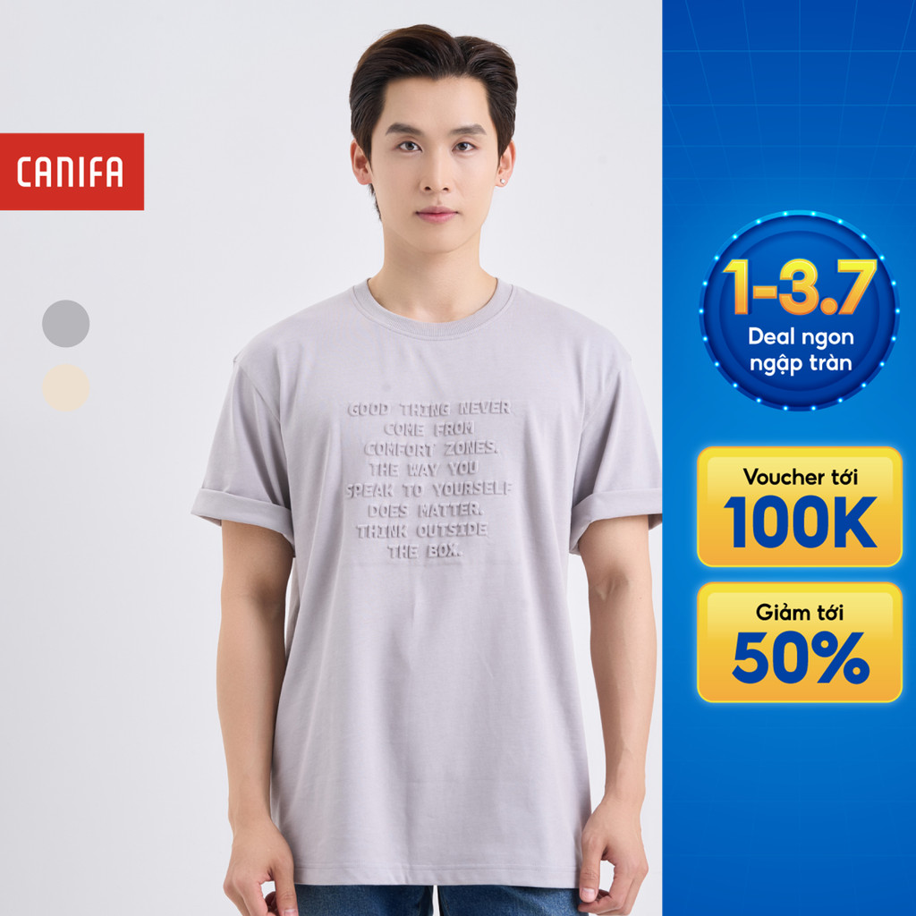 Áo phông nam basic cotton 100% mềm mại CANIFA có hình in nổi 8TS25C002