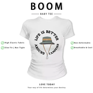 BOOM Áo Baby Tee Nữ Cotton Ôm Body-Áo Thun Ngắn Tay Y2K In Hình PhongCách Mùa Hè, Cổ Tròn Hàng Đầucách hàn quốc phong686