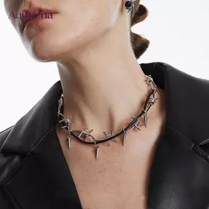 AqToCna Punk Kim Loại Gai Đinh Tán Choker Nelace Dành Cho Nam Nữ Gothic Hip Hop Hai Lớp Xương Đòn Dây Xích Nelace Y2K Phụ Kiện Trang Sức AqToCna