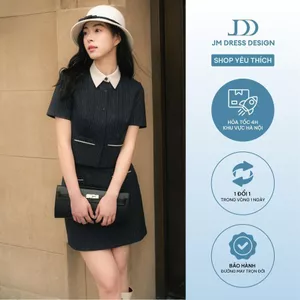 Set Áo Cổ Đức Croptop 2T18.2601, Chân Váy A-line 2 Túi Ốp 4S08.2601. Set Đồ Nữ Thiết Kế Preppy Set Công Sở Thanh Lịch JM