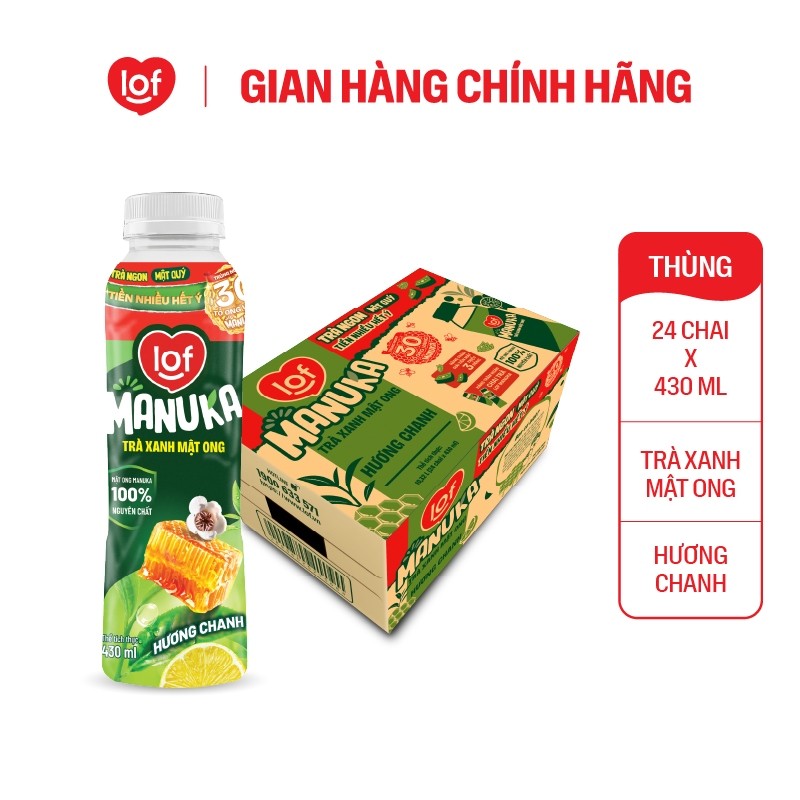 Trà xanh mật ong LOF Manuka hương chanh thùng 24 chai x 430ml