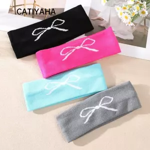 Dây buộc tóc CATIYAHA, Băng đô dệt kim chống trượt nơ, Băng đô co giãn màu trơn mềm mại dành cho nữ