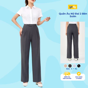Quần tây nữ YODY ống đứng cạp cao phối chun mặc đi làm đi học TRA - QAN6046