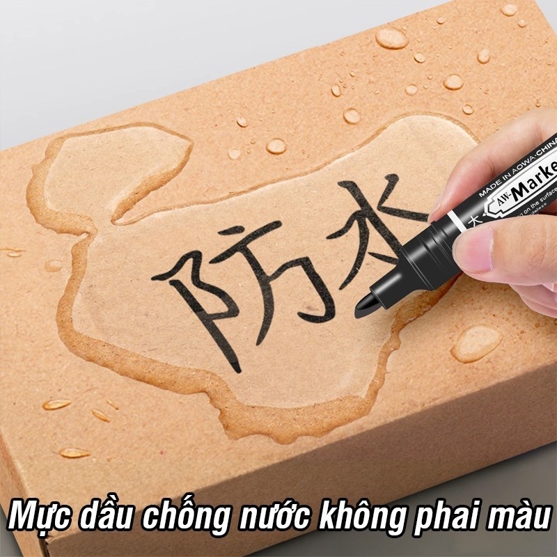 Bút lông dầu 2 đầu mực đậm viết trơn mượt bền ghi chép gỗ nhựa kim loại văn phòng kho xưởng tiện hot