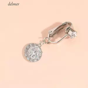 DELMER Không Xuyên Bụng Nút, Kẹp Khuyên Bụng Giả Zircon Đồng Khoan, Kẹp Sụn Đơn Giản Trên Bông Tai Hình Học Kim Cương Giả Bụng Nhẫn Cô Gái