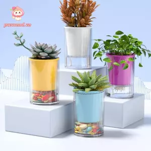 Chậu hoa thủy canh PWSEND, Chậu hoa tự tưới nước phong cách Boho trong suốt, Hình tròn hiện đại Chậu hoa sân vườn bằng nhựa tự tưới cây xanh