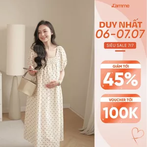 Váy Bầu Chấm Bi Bubble Dress L'amme - Chất Linen Tự Nhiên Mềm Mát, Họa Tiết Chấm Bi Nhỏ Trẻ Trung
