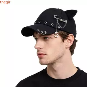 THEGIRL8B Mũ bóng chày tai mèo, Hiphop Rivet Vòng kim loại Mũ bóng chày, Pin nhẹ Ox Horn Punk Đạt đỉnh Cap Street