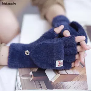 Bigapple Mùa Đông Nữ Lật Nửa Ngón Hoạt Hình Dệt Kim Ấm Găng Tay Mềm Mại Dễ Thương Găng Tay RDG