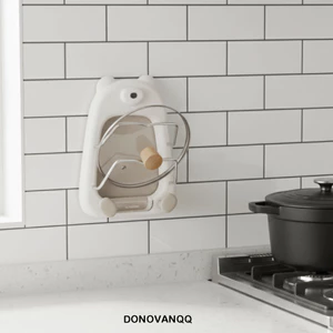 DONOVANQQ Giá đỡ nắp nồi, Giá đỡ chảo hút 2 tầng, Giá đỡ lưu trữ hình gấu treo tường thực tế Giá đựng đồ nhà bếp bền bỉ