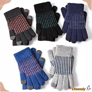 Găng tay ấm áp dệt kim CHEESELY, Găng tay tất cả các ngón tay chống gió, Găng tay màn hình cảm ứng dày hàng ngày dành cho nam giới