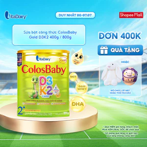 Sữa bột ColosBaby Gold D3K2 2+ cho trẻ trên 2 tuổi - Hỗ trợ phát triển xương, bổ sung dinh dượng - Lon 800g