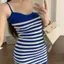 Váy dệt kim sọc màu tương phản Dopamine mùa hè Váy dài vừa phải Pure Desire Hot Girl Mông eo hẹp S