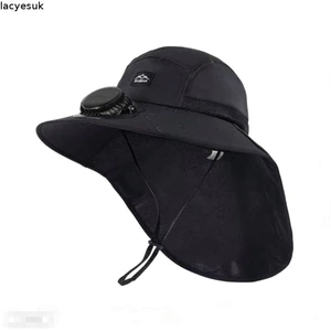 LACYESUK Quạt chạy bằng năng lượng mặt trời Mũ chống nắng, Bảo vệ cổ Quạt thiết kế thời trang Mũ vành rộng, Thời trang Kích thước lớn Nhanh khô Quạt phong cách mới Mũ ngư dân Mũ đi biển