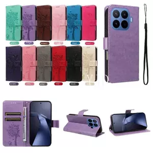 YJD Ốp Lưng Cho Xiaomi 17T Pro Dập Nổi Mèo Và Cây Da Khe Cắm Thẻ Dây Đeo Tay Chống Rơi Vỏ Điện Thoại