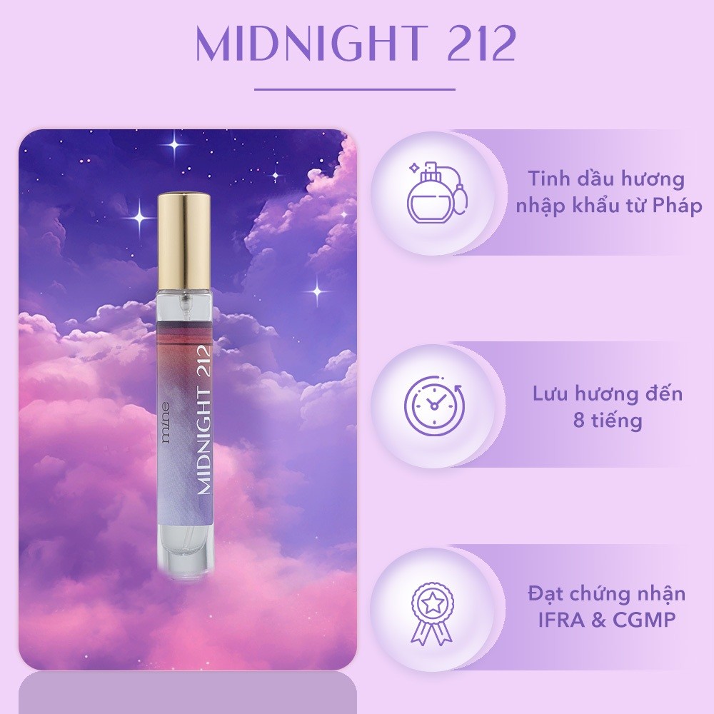 [TẶNG 1 NƯỚC HOA 2ML] Nước Hoa Mine Midnight 212 Hương Thơm Quyến Rũ Và Ngọt Ngào Ấm Áp 9ml
