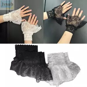 JVSUB 1 Cặp Còng Giả, Tay áo giả nhiều lớp lấp lánh xếp li, Hoa văn ren Xù màu trắng đen Khuỷu tay tay tay Vòng bít Kích thước đa năng