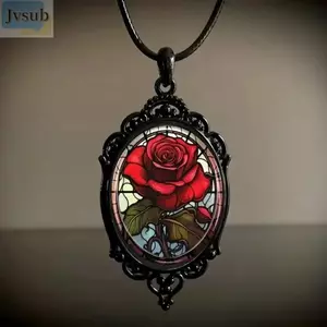 Vòng cổ quyến rũ JVSUB, Vòng cổ mặt dây chuyền thủy tinh Gothic hợp kim, Phụ kiện trang sức vòng cổ hoa họa tiết hoa cổ điển