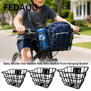 Xe đẩy em bé FEDAOG Giỏ đi xe đạp sắt, Giỏ xe đạp trẻ em bằng kim loại 19 * 23 * 14cm, Giỏ đựng đồ màu đen