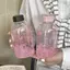 XUAN Kawaii Bình Nước Thẩm Mỹ Tumbler Cho Đá Cà Phê Nước ép Trà Nơ Dễ Thương Cốc Nhựa Có Nắp Ống Hút Chai Uống Di Động VN