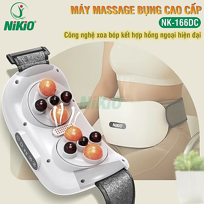 Đai massage bụng giảm mỡ Nikio NK-166DC pin sạc nhiệt sưởi - 10 bi chính hãng