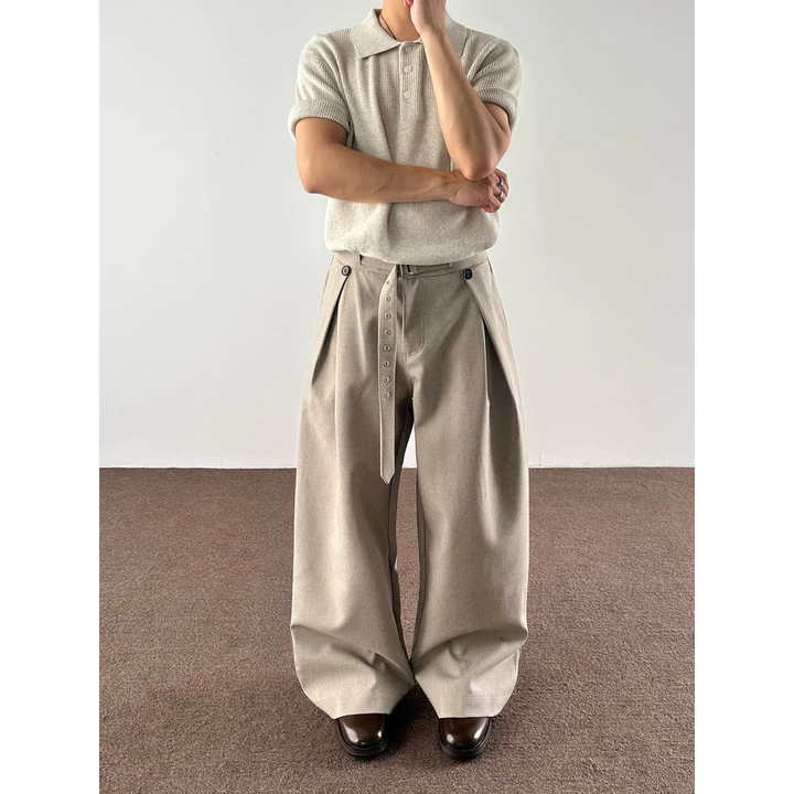 quần tây nam trung niên quần tây nam ống rộng Mỹ Retro Cũ Phong Cách Tiền Xếp Ly A-Line Quần Lanh Nam Nữ cleanfit Rời Thẳng Ống Rộng Quần Thường Ngày
