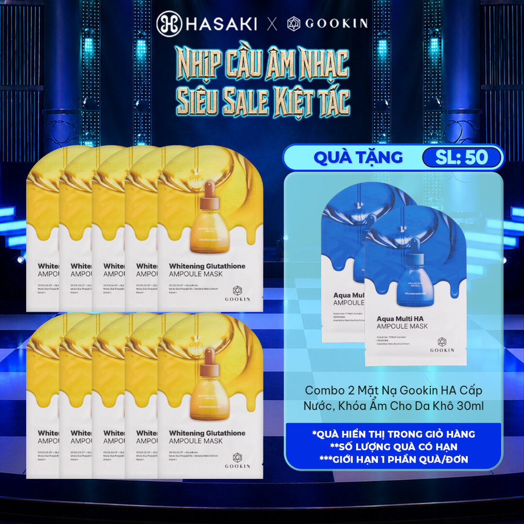 Combo 10 Mặt Nạ Gookin Glutathione Cấp Nước Da Khô, Phục Hồi Da Nhạy Cảm, Săn Chắc Sáng Da Đều Màu 30ml