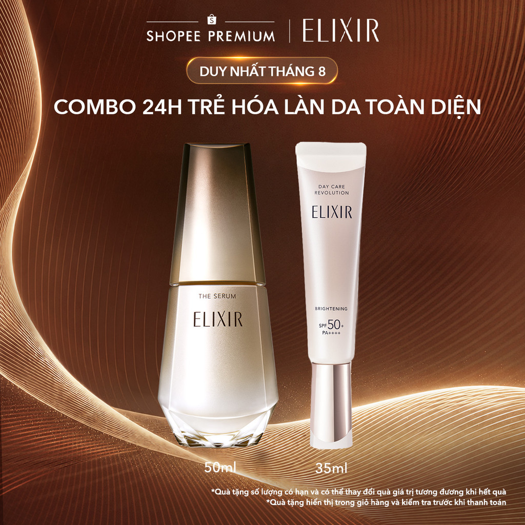 COMBO Tinh chất trẻ hóa làn da Elixir THE SERUM 50ml + Sữa chống nắng ELIXIR DAY CARE REVOLUTION BRIGHTENING 35ml