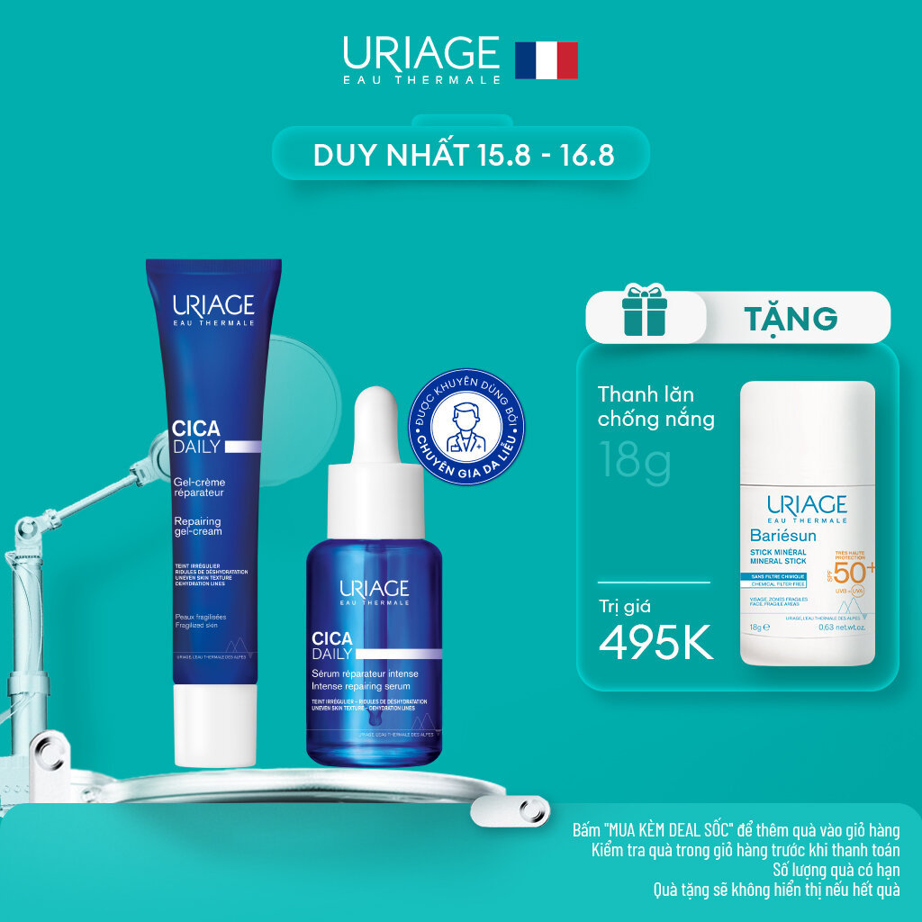 Bộ sản phẩm serum & kem dưỡng ẩm URIAGE CICA DAILY giúp làm dịu, làm lành và phục hồi da tổn thương hàng ngày