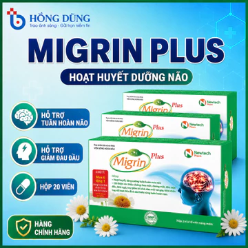 Thực phẩm bảo vệ sức khỏe Migrin Plus - Hoạt huyết dưỡng não, giảm đau nửa đầu, thiếu máu não, tuần hoàn não (20 viên)