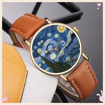 Đồng hồ vẽ tranh BORAG, Đồng hồ thạch anh nữ nghệ thuật ấn tượng thông thường, Dây da quyến rũ Đồng hồ đeo tay Đồng hồ đeo tay nữ thanh lịch