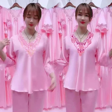 bộ đồ ngủ nữ mùa hè bộ đũi nữ đồ mặc nhà Đồ ngủ lụa cỡ lớn cho nữ quần dài tay mỏng mùa hè đồ ngủ lụa băng đồ mặc nhà nữ ngắn tay mùa hè