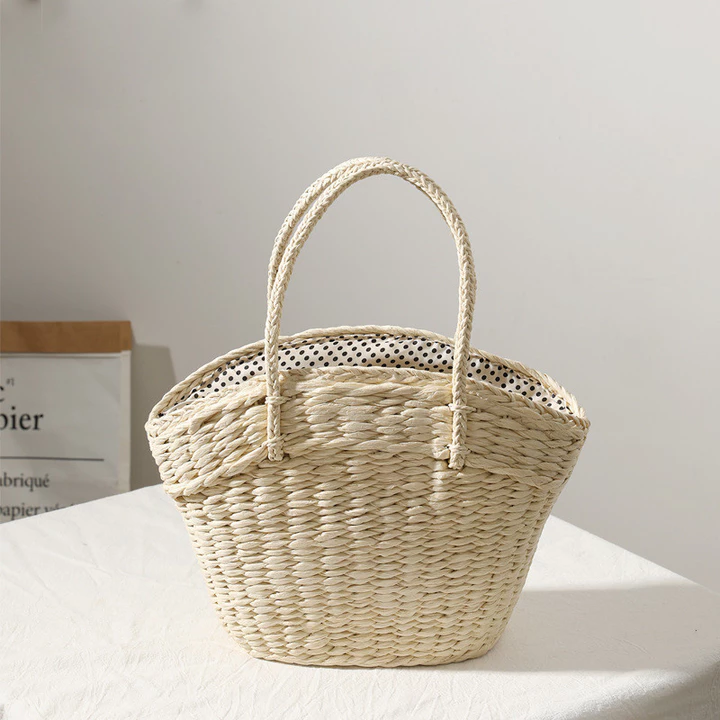 Women's Korean-Style Woven Straw Bag – for the Beach, Beige – 7