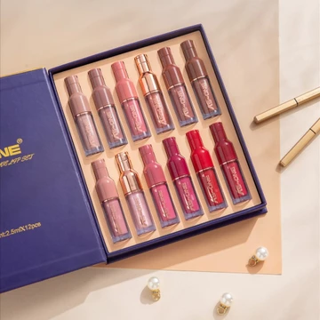 Sách 12 Màu Đỏ Chai Rượu Lip Glaze Set Matte Pearlescent Non-Fade Son Môi Hộp Quà Tặng Lâu Dài Không Phai Màu Bộ