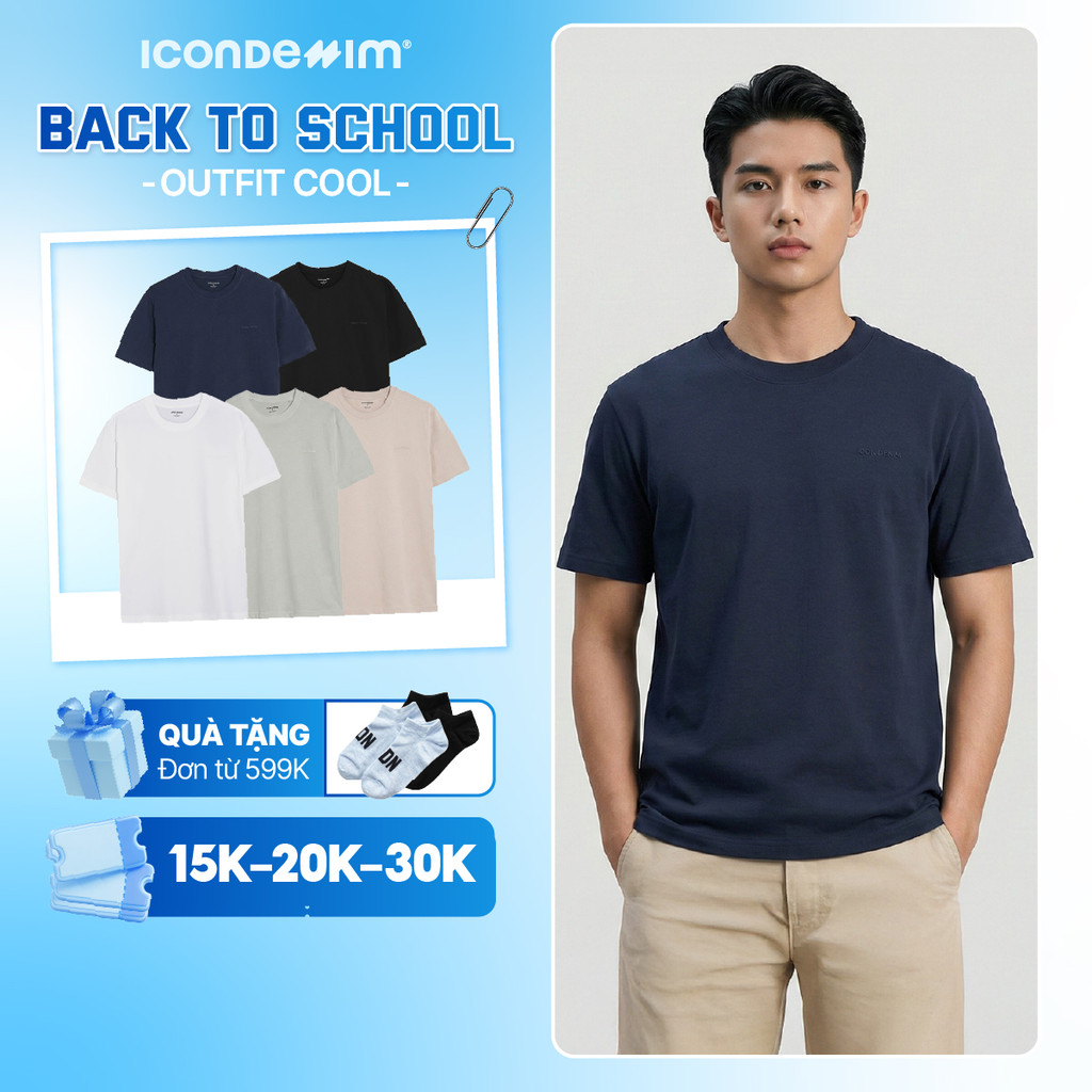 Áo Thun Unisex Cotton Cổ Tròn ICONDENIM Form Suông Basic Tee. Co Giãn 4 Chiều ATID0122