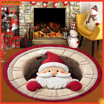 Linh hồn| Thảm lót sàn Giáng sinh 3D Ảo ảnh quang học Thảm trải sàn Giáng sinh 3d Ông già Noel Thảm trải sàn tròn chống trượt Thảm ảo ảnh quang học Thảm cửa Giáng sinh Trang trí ngày lễ cho phòng ngủ