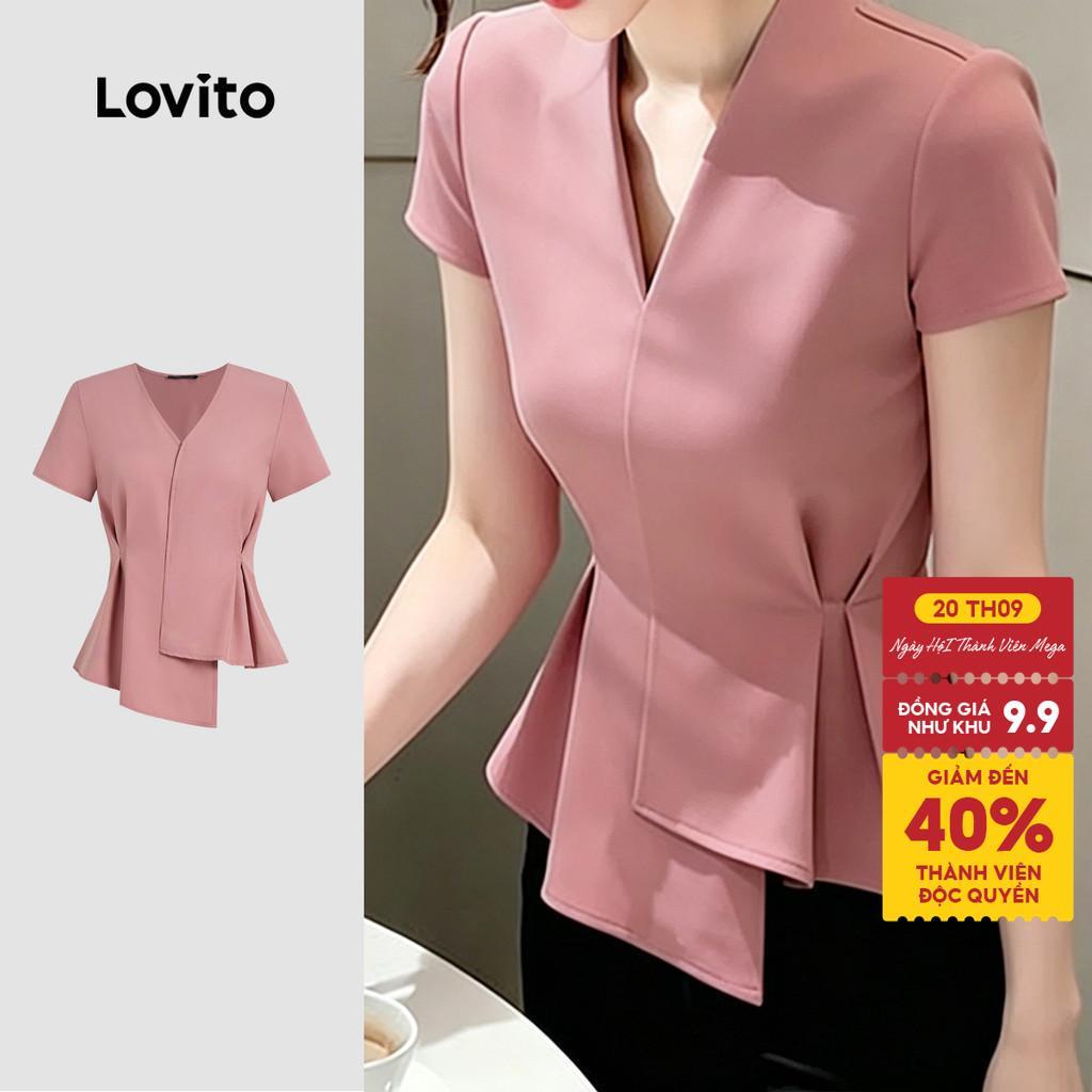 Lovito Áo phong cách thường ngày bất đối xứng xếp ly mùa xuân/hè màu hồng cho nữ L195ED012