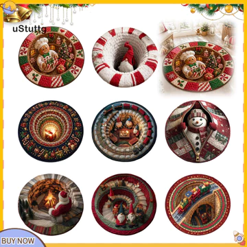 {uStuttg} Thảm trải sàn họa tiết ông già Noel Thảm trải sàn Giáng sinh tròn 3d Thảm ảo ảnh quang học Lễ hội Santa Gnome In Thảm trải sàn chống trượt 16x24 Trang trí nhà ngày lễ cho phòng
