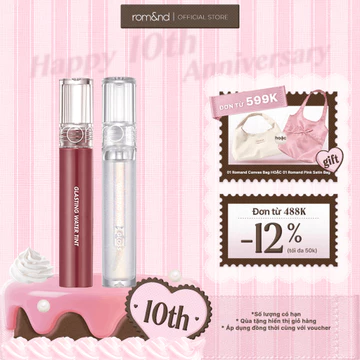 Combo Son tint lì Romand Glasting Water Tint 4g + Son bóng Romand Glasting Water Gloss 4.5g