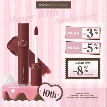 [Rom&nd] [Màu 18-21] Son kem lì, lên màu siêu chuẩn, mềm mại như nhung Hàn Quốc Romand Zero Velvet Tint 5.5g