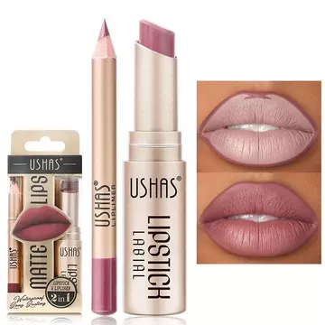 Bộ Combo Son Môi Chống Thấm Nước 2 Trong 1 USHAS - Bút Son Môi Mờ Lâu Dài Có Son Lót Môi - Bộ Trang Điểm (G5, Gói 1)