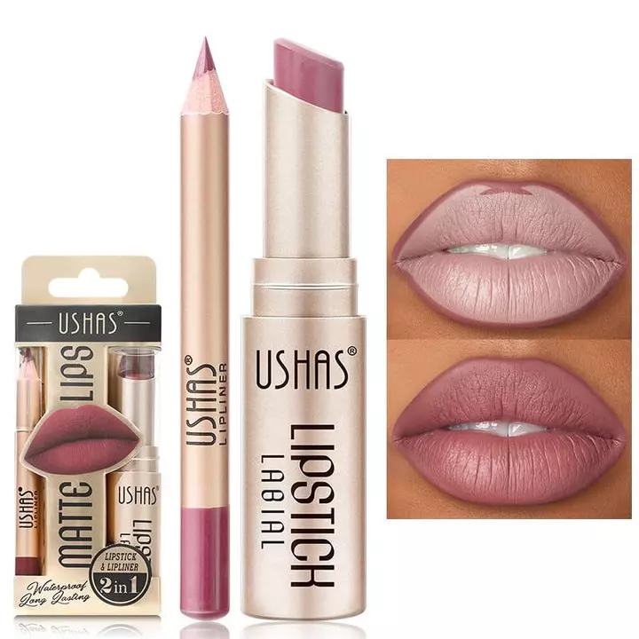 Bộ Combo Son Môi Chống Thấm Nước 2 Trong 1 USHAS - Bút Son Môi Mờ Lâu Dài Có Son Lót Môi - Bộ Trang Điểm (G5, Gói 1)