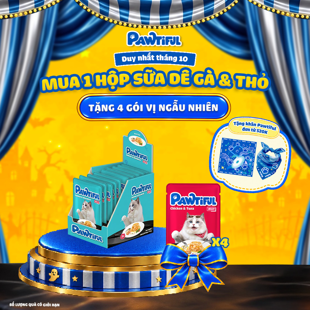[MUA 12 TẶNG 4] Hộp 12 gói Pate cho mèo Pawtiful dạng Thạch vị Cá hồi & Cá thu 70g x12