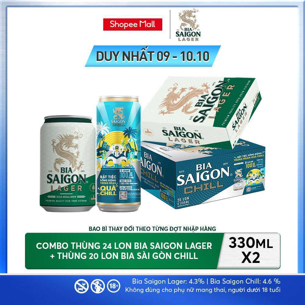 Nồng Độ Cồn 4.3% - Combo 1 Bia Saigon Lager 330ml + Nồng Độ Cồn 4.6% 1 Bia Saigon Chill 20 Lon 330ml