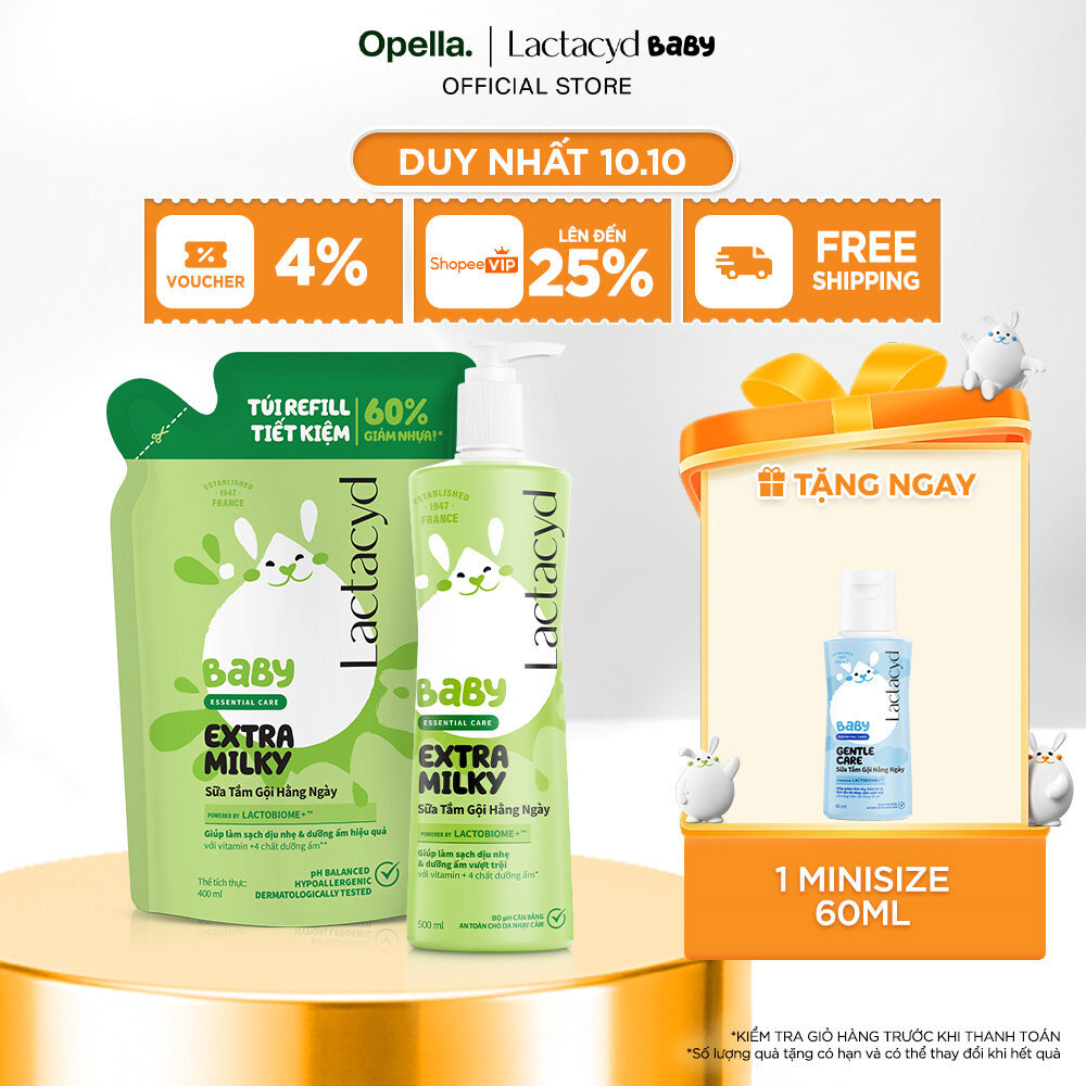 Bộ Túi Refill Lactacyd Baby Extra Milky 400ml + Lactacyd Baby Extra Milky 500ml