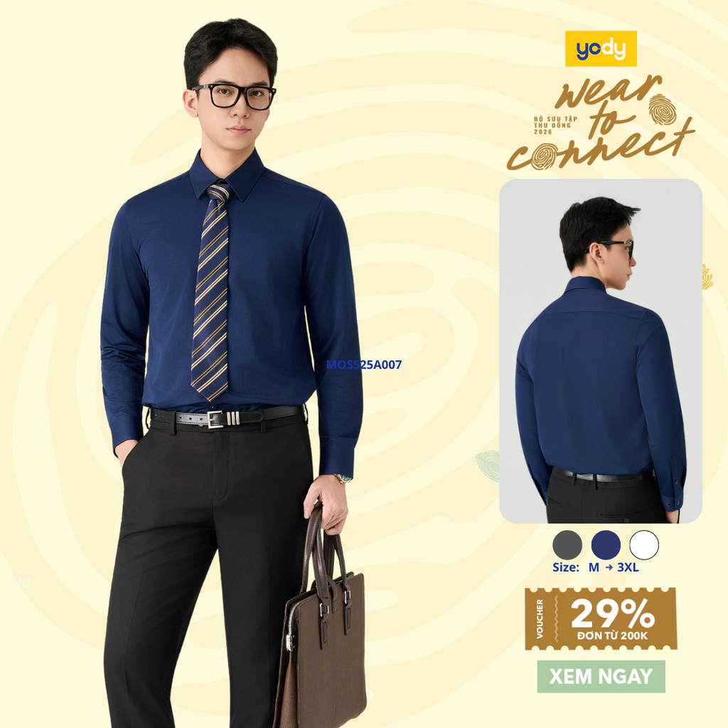 Áo sơ mi dài tay nam Yody Cổ dựng Phom Slim Fit TRA - MOSH26A019