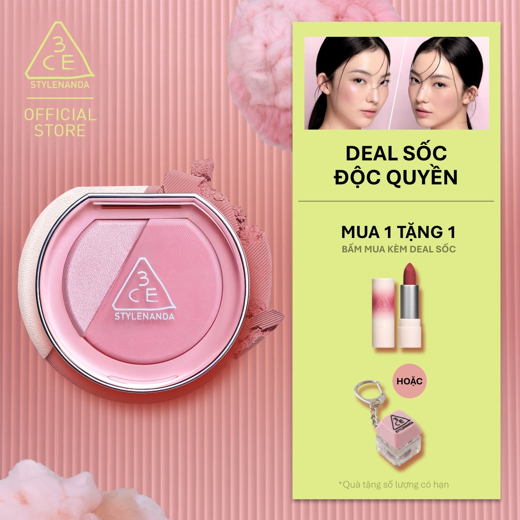 Phấn Má Hồng Bắt Sáng 3CE Blushlighter 2-Trong-1 Đa Năng, Dễ Tán, Tệp Da, Lâu Trôi, Rạng Rỡ Suốt Ngày Dài
