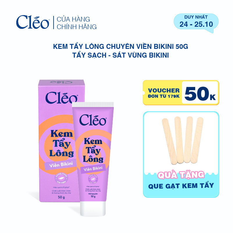 Kem Tẩy Lông Bikini, Chuyên Tẩy Lông Vùng Nhạy Cảm Cho Nữ & Nam Cleo, Tẩy Lông Sạch Sát, Không Kích Ứng 50g