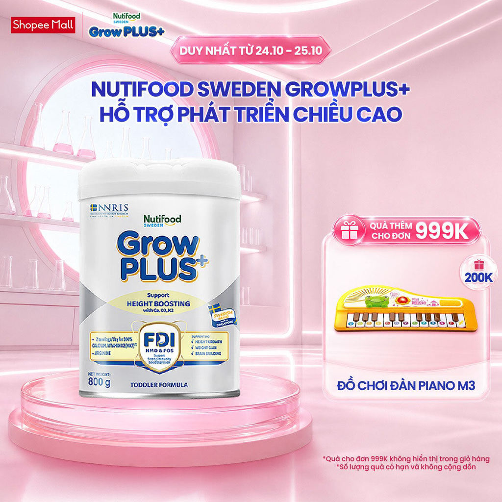 Sữa Bột Nutifood Sweden GrowPLUS+ Cao lớn vượt trội (Bạc) 800g