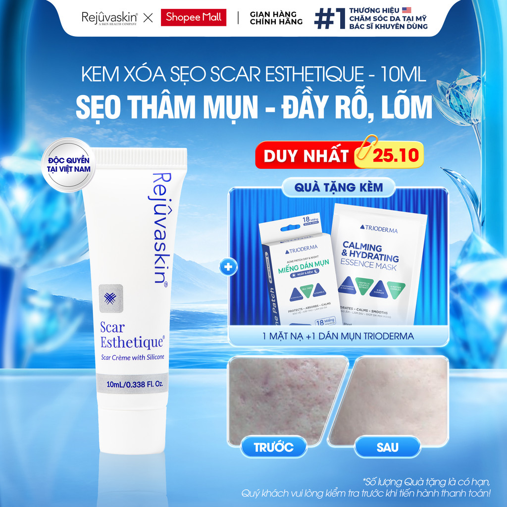 Kem Xóa Mờ Sẹo Scar Esthetique 10ML - Lấp Đầy Sẹo Rỗ, Sẹo Lõm, Sẹo Mụn, Thâm Mụn - Rejuvaskin, Trị Sẹo Chuẩn Y Khoa